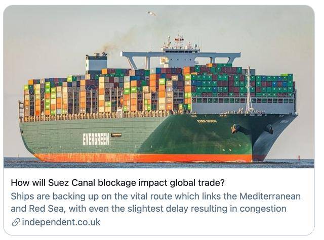 苏伊士运河堵了4天 哪些物价要涨？或波及商店中任何东西的价格