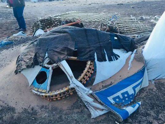 3月14日，蒙古国中戈壁省遭受强沙尘暴袭击，造成人员伤亡和财产损失。（蒙古国中戈壁省政府办公厅供图）