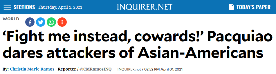 美国亚裔频频遇袭，菲律宾拳王：有种跟我打！
